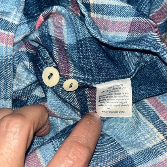 Faherty Seasons Workshirt Long Sleeve Button Up Light Indigo Sand Plaid Medium - Picture 9 of 9